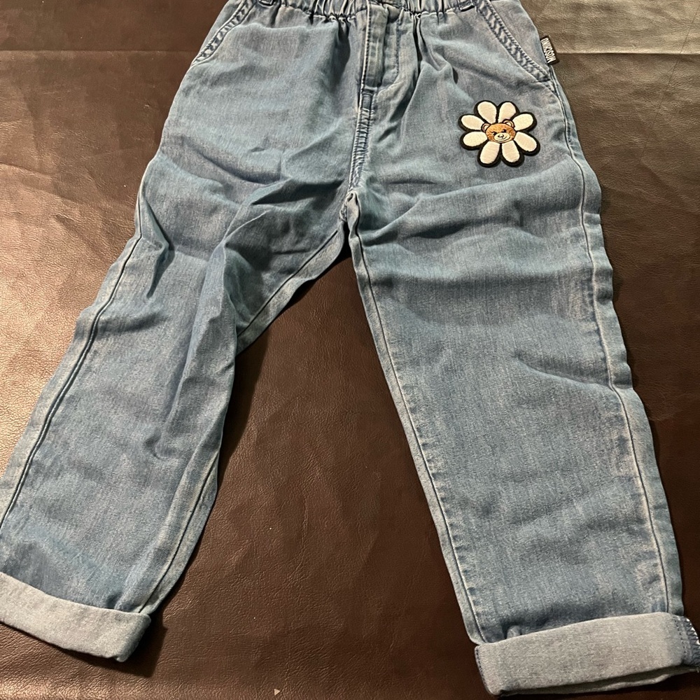 Moschino Kids Blue Jeans with Flower Patch
